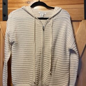 Women's Cream Hooded Sweater. Cardigan, lightweight, whimsical